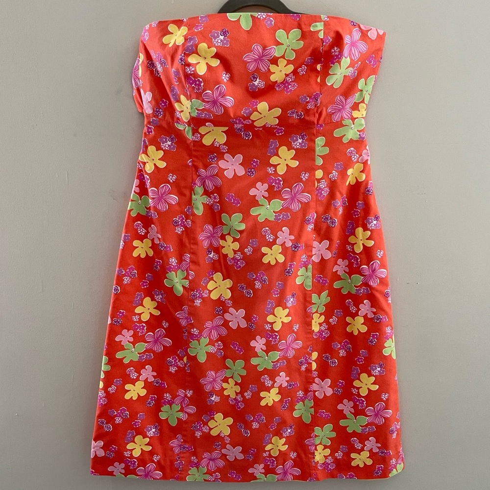Lilly Pulitzer Vintage Garnichuri Orange Flowers Strapless Dress sz 12
